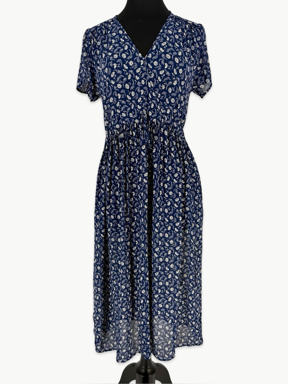 Christy Dawn Simple Dawn Dress Size Medium in Navy Floral Upcycled Rayon Midi